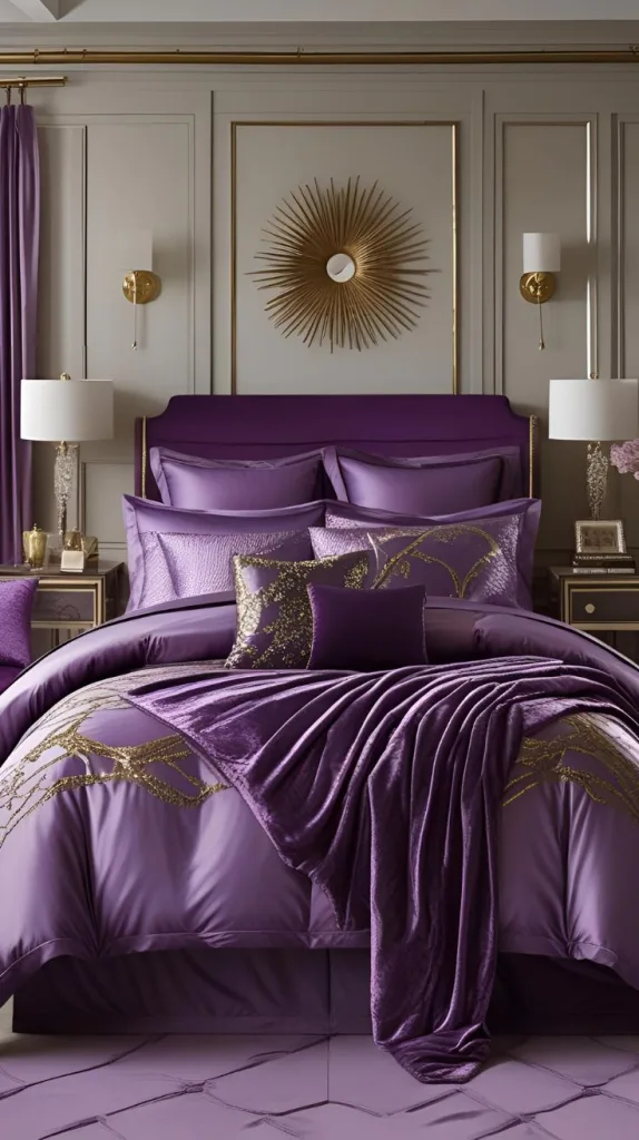 Purple Bedding with Metallic Accents