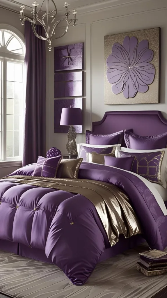 Purple Bedding with Metallic Accents