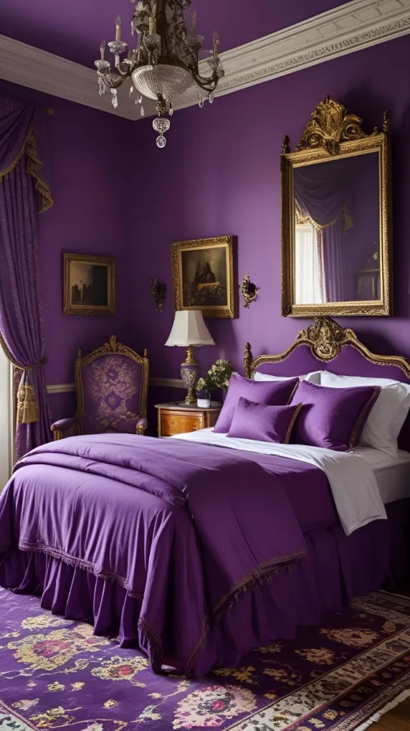 Purple Bedroom with Antique Furniture