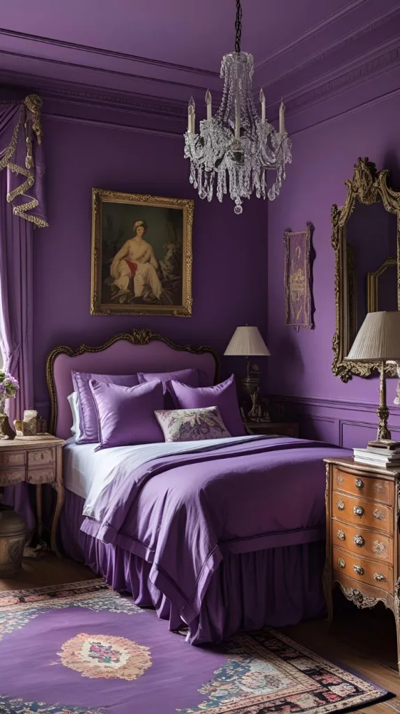 Purple Bedroom with Antique Furniture